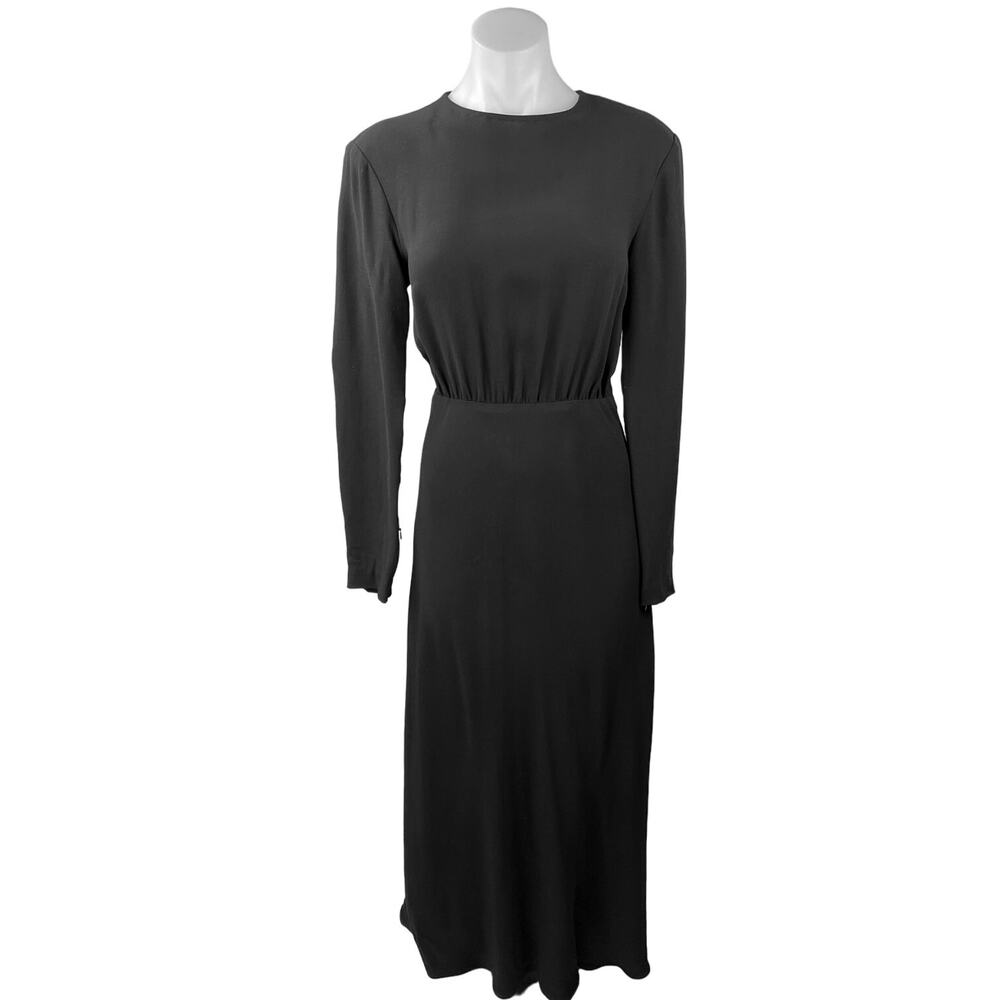 NEW Argent Crosby Black Viscose Wool Crepe Long Sleeve Blouson Maxi Dress Size S